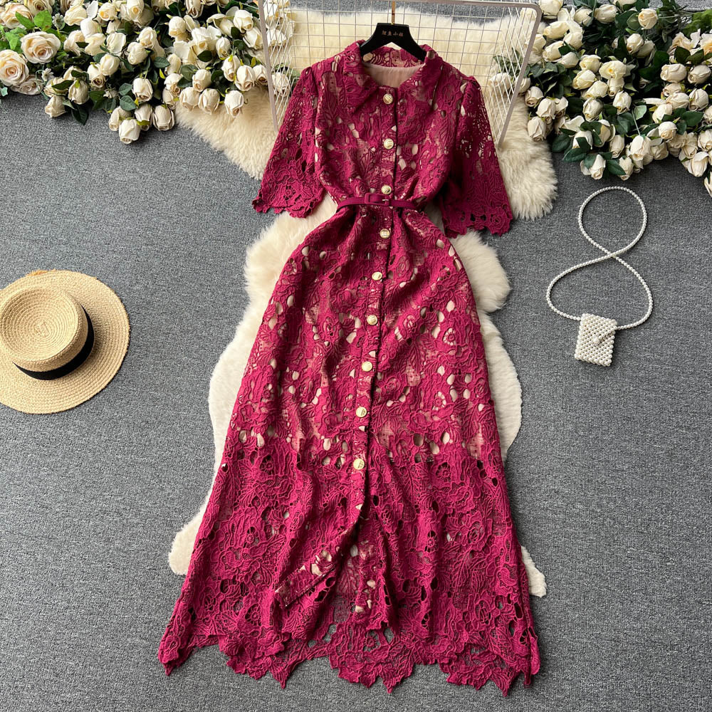 Polo Collar Embroidery Lace Dress