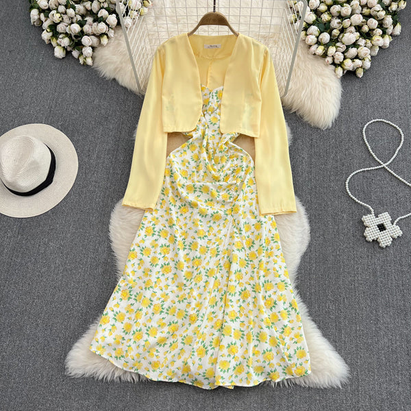 Vintage Sleeveless Dress&Cape Jacket 2Pcs