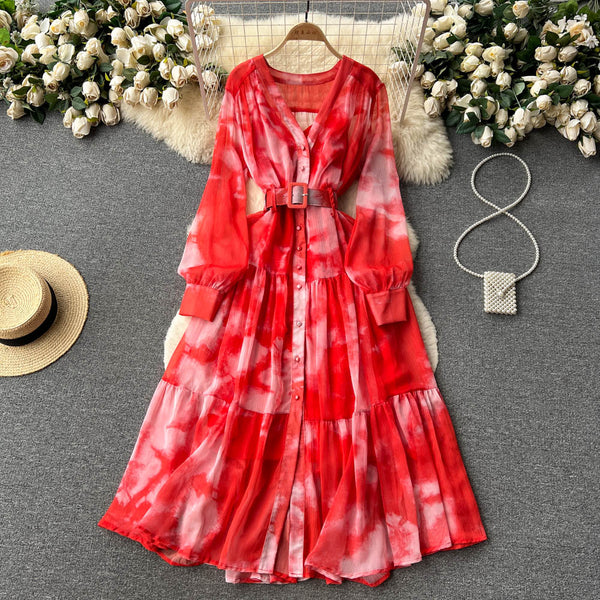 Irregular Design Tie-dye Chiffon Dress
