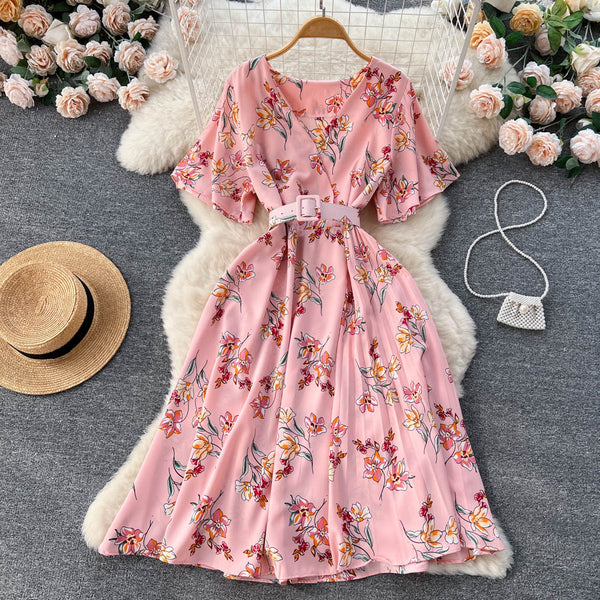 Korean Style Floral Print Chiffon Dress