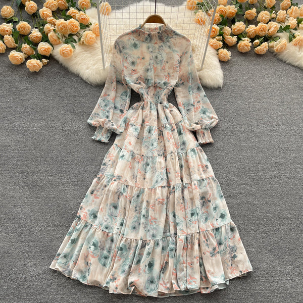 Stand Collar Floral Shirt Dress