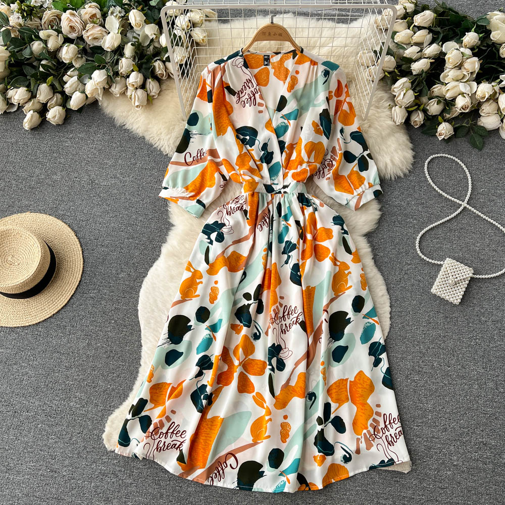 French Style Floral Printed Chiffon Dress