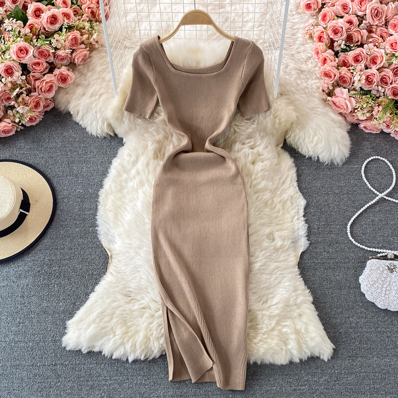Vintage Solid Bodycon Knitted Dress