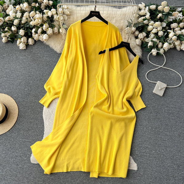 Cope Cardigan&Slip Dress Knitted 2Pcs