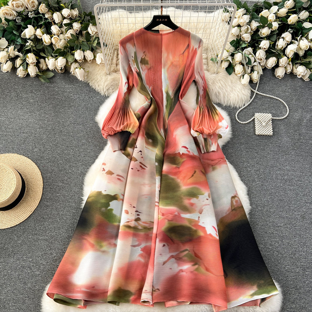 French Style Tie-dye Printed Dress
