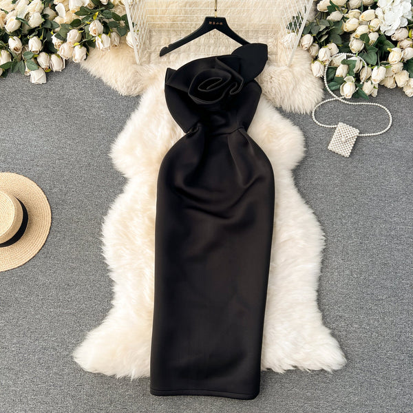 Solid Color 3d Flower Party Dress