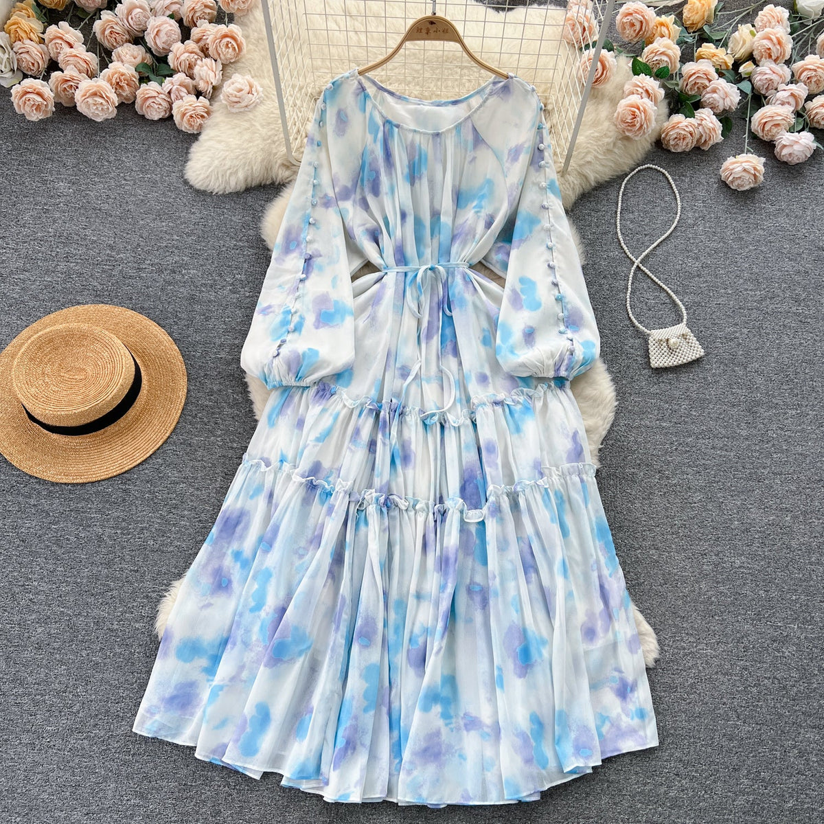 Fairy Draped Tie-dye Floral Dress