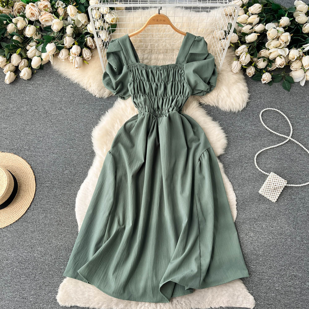 Vintage Square Collar Pleated Dress