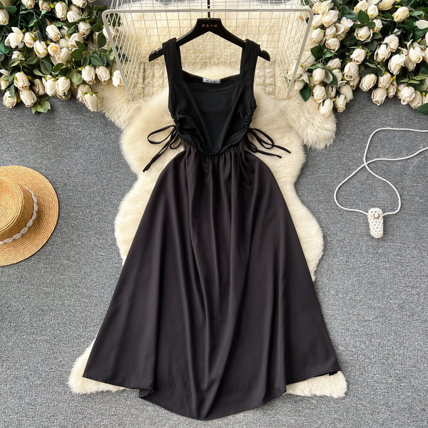 Square Collar Drawstring Slip Dress