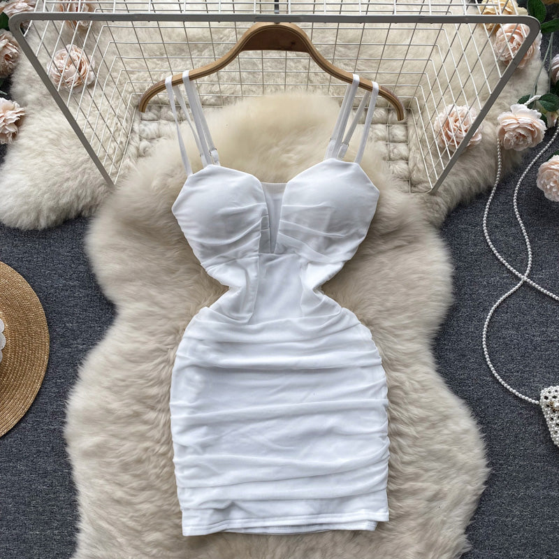 Elastic Bodycon Pleated Split Dress