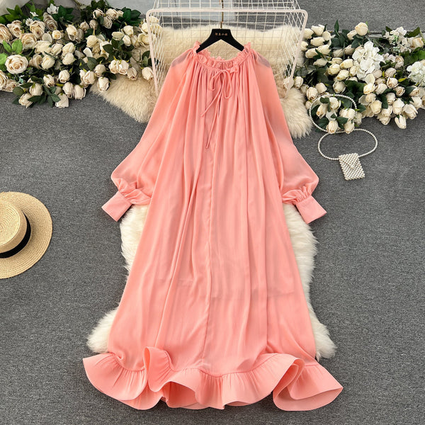 Oversized Solid Color Ruffled Dress