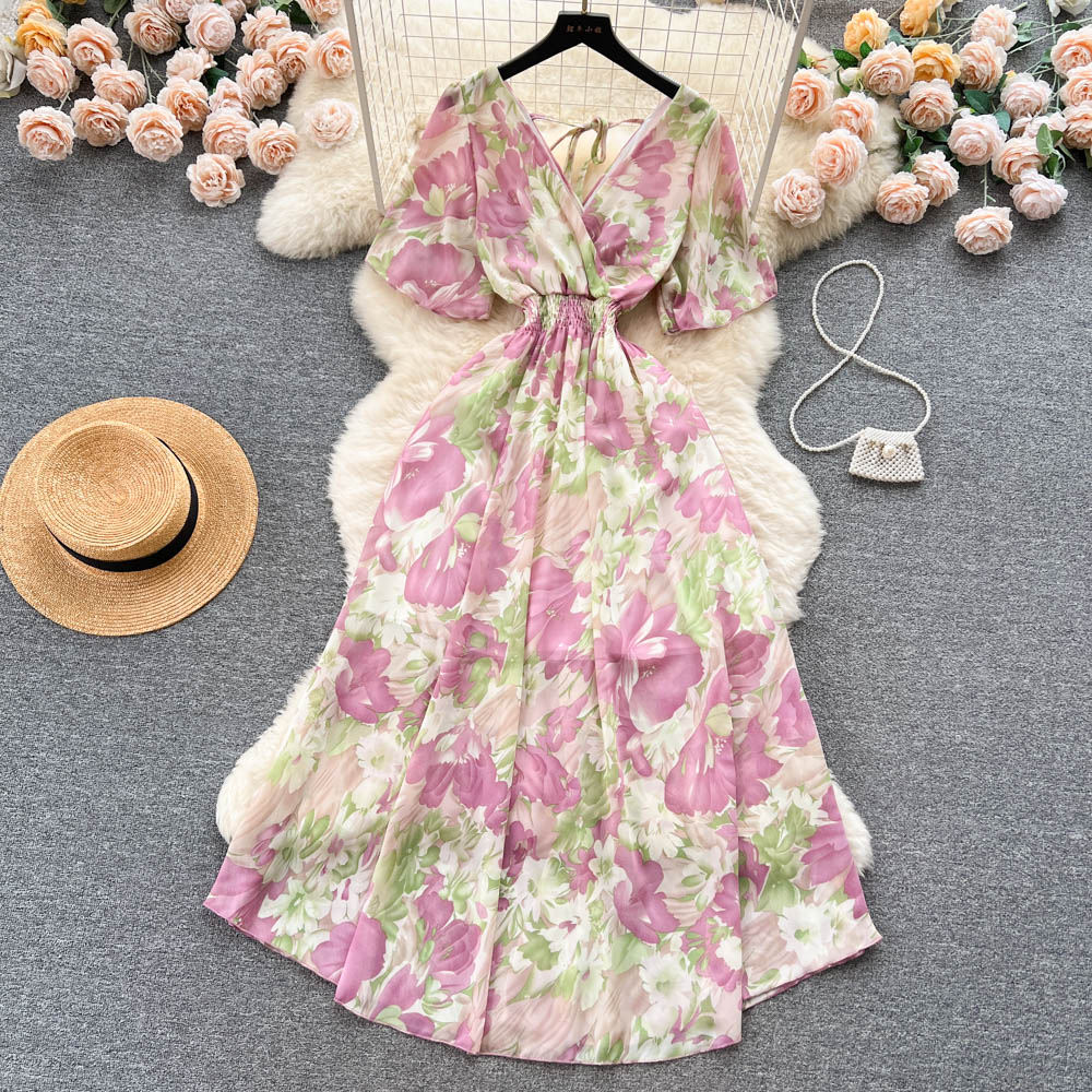 Oil Painting Floral Chiffon Dress