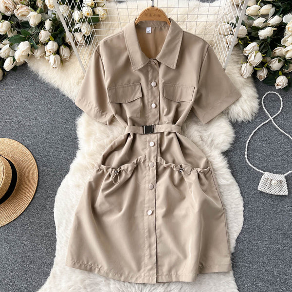 Chic Solid Color Shirt Dress
