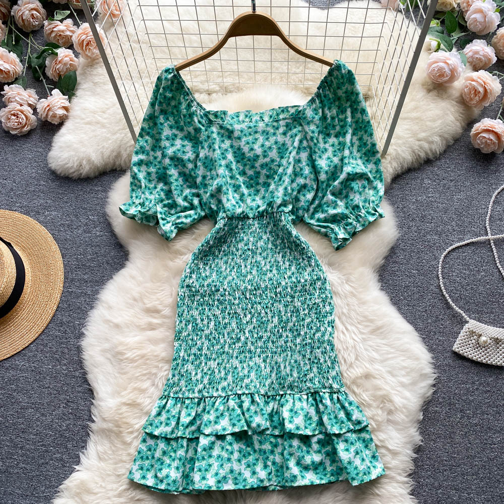 Niche Square Neck Hip-wrapping Fishtail Dress