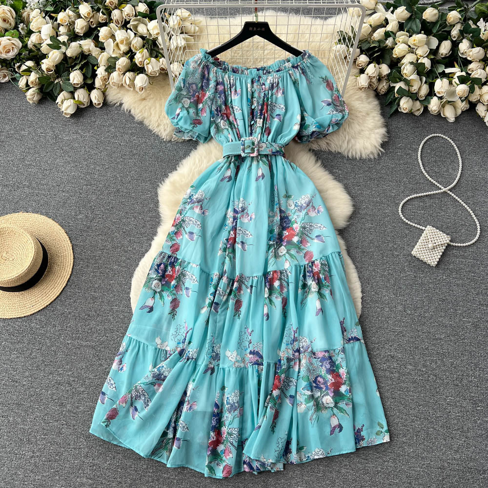 Off-shoulder Floral Chiffon Dress