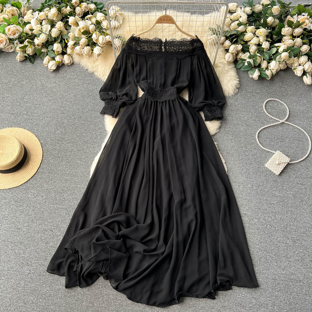 Niche Off-shoulder Crochet Lace Dress
