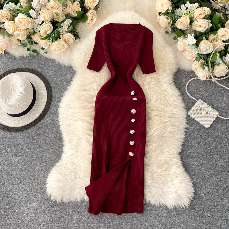 Simple Design Single-breasted Knit Dress