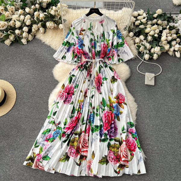 Elegant Beaded Floral Printed Dress