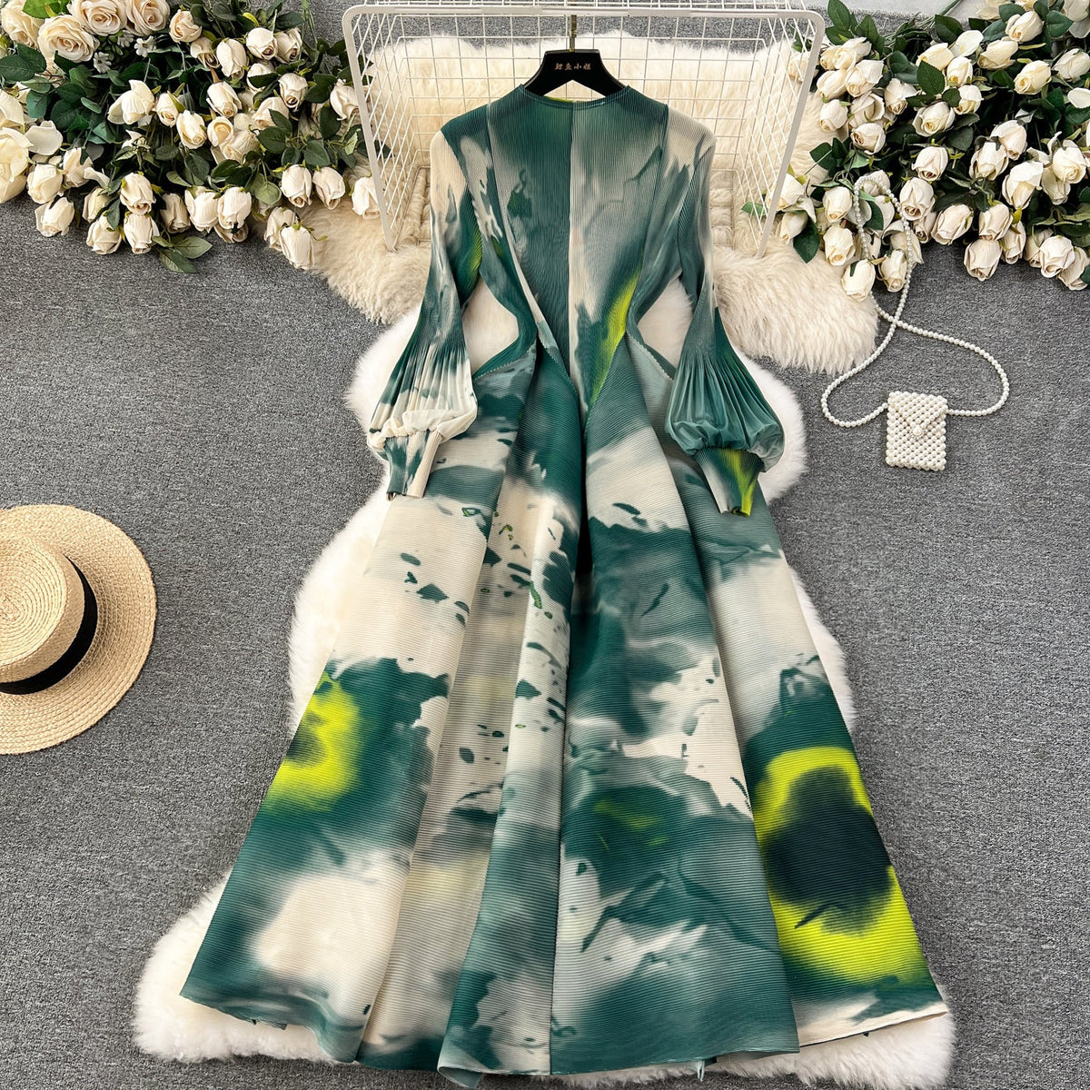 French Style Tie-dye Printed Dress