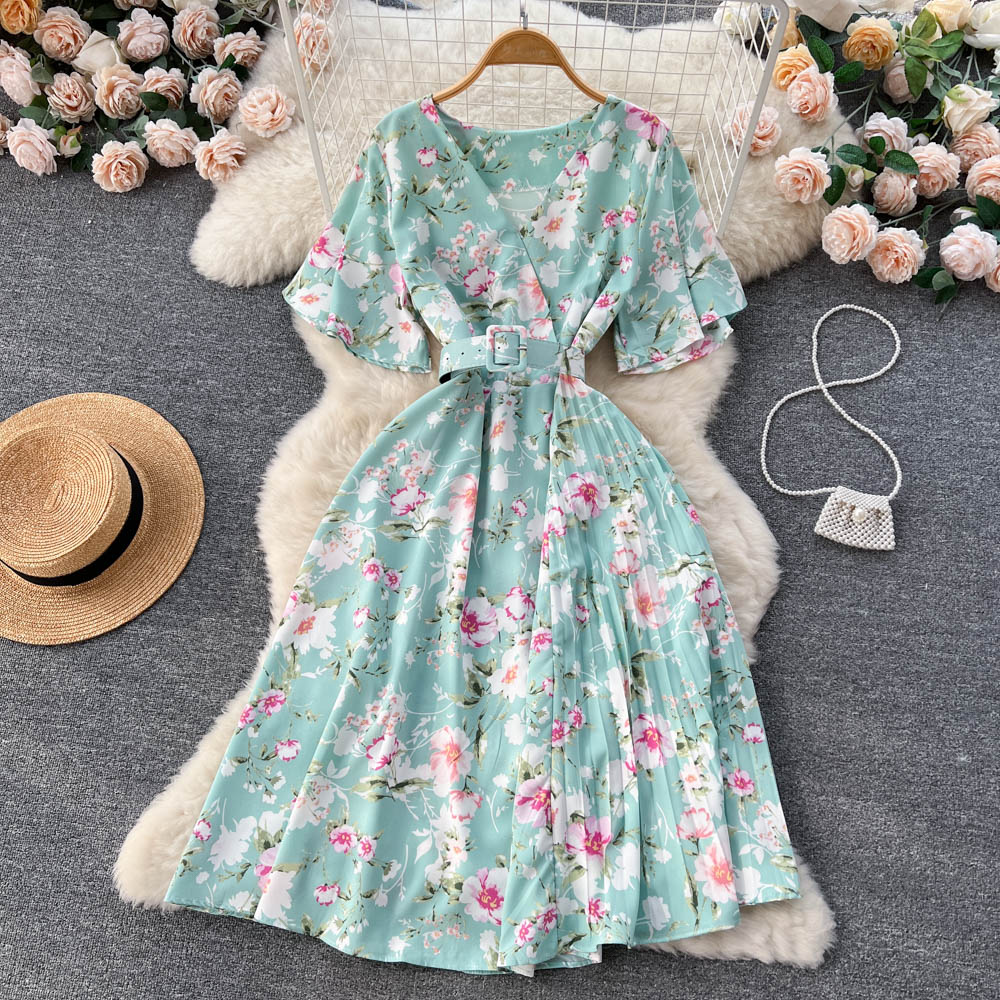 Korean Style Floral Print Chiffon Dress