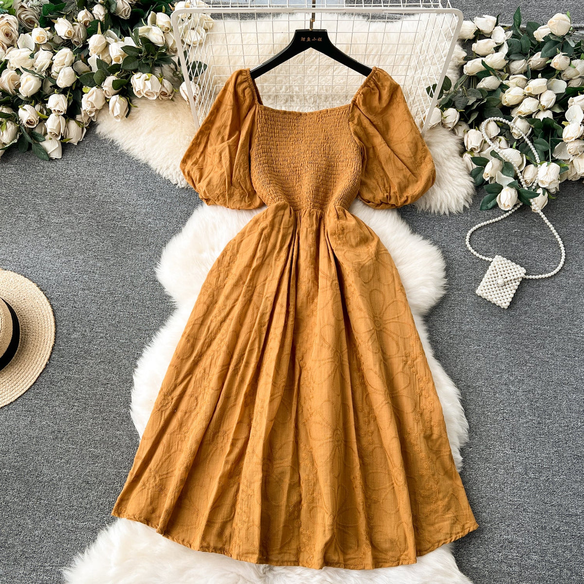 Bohemia Flared Sleeve Stretchy Embroidered Dress