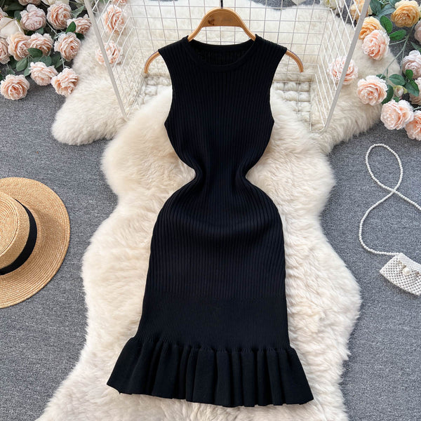 Solid Color Sleeveless Fishtail Knitted Dress