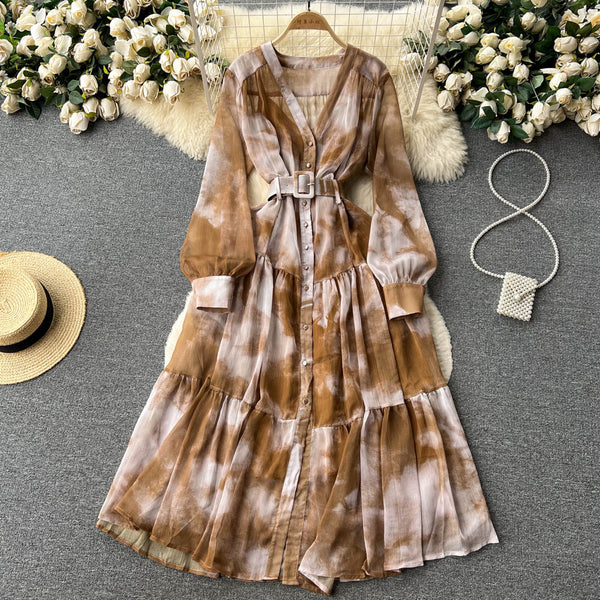 Irregular Design Tie-dye Chiffon Dress