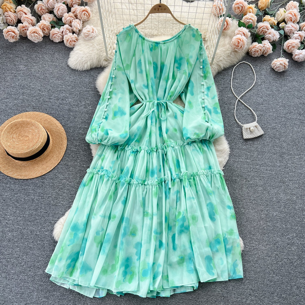 Fairy Draped Tie-dye Floral Dress