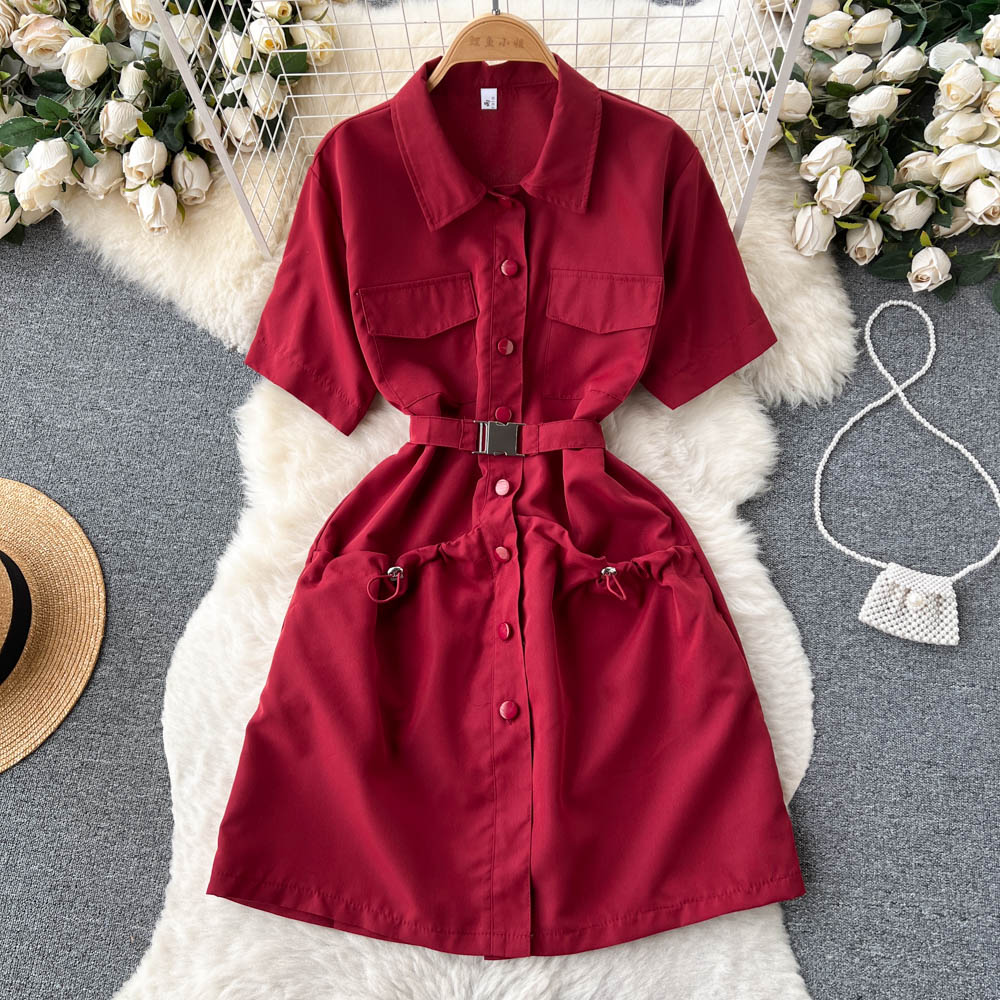 Chic Solid Color Shirt Dress