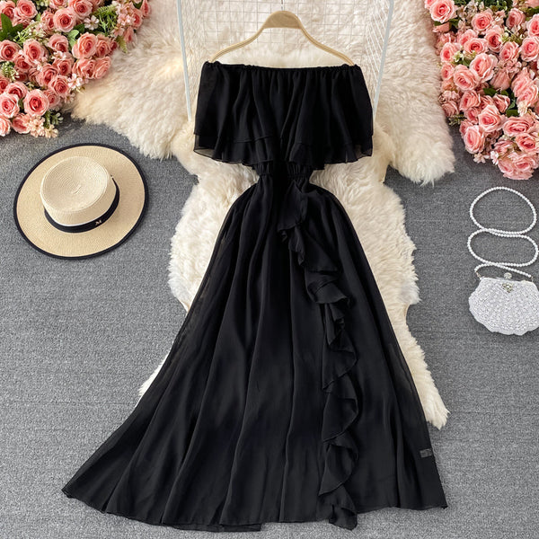 Off-shoulder Ruffled Chiffon Dress