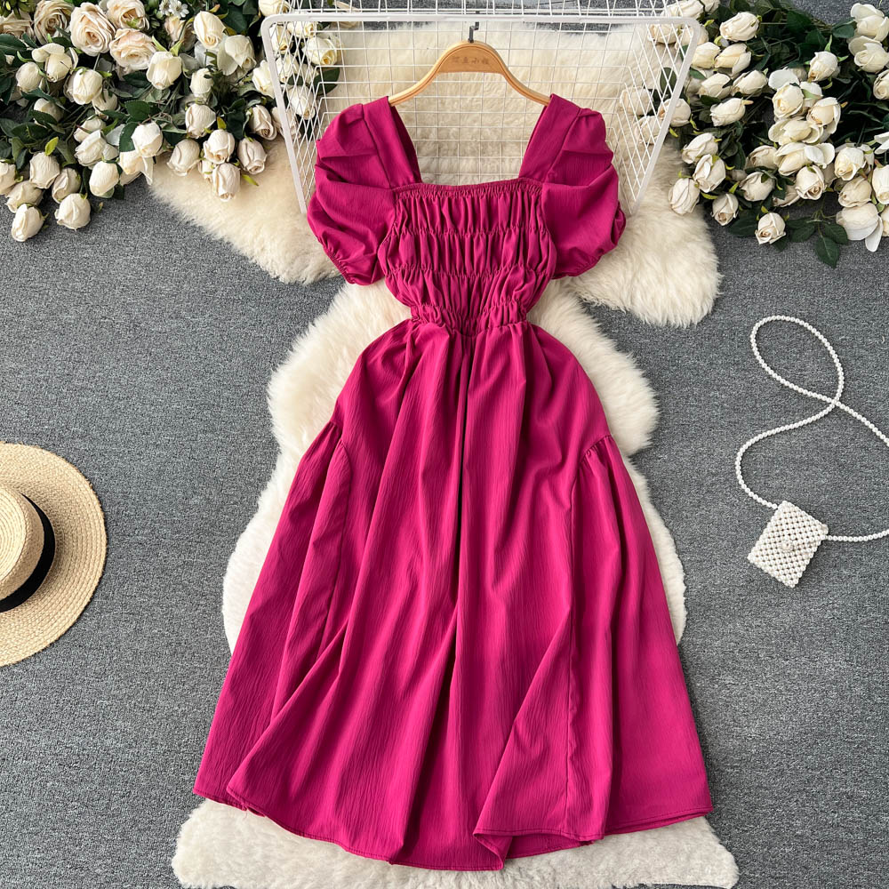 Vintage Square Collar Pleated Dress