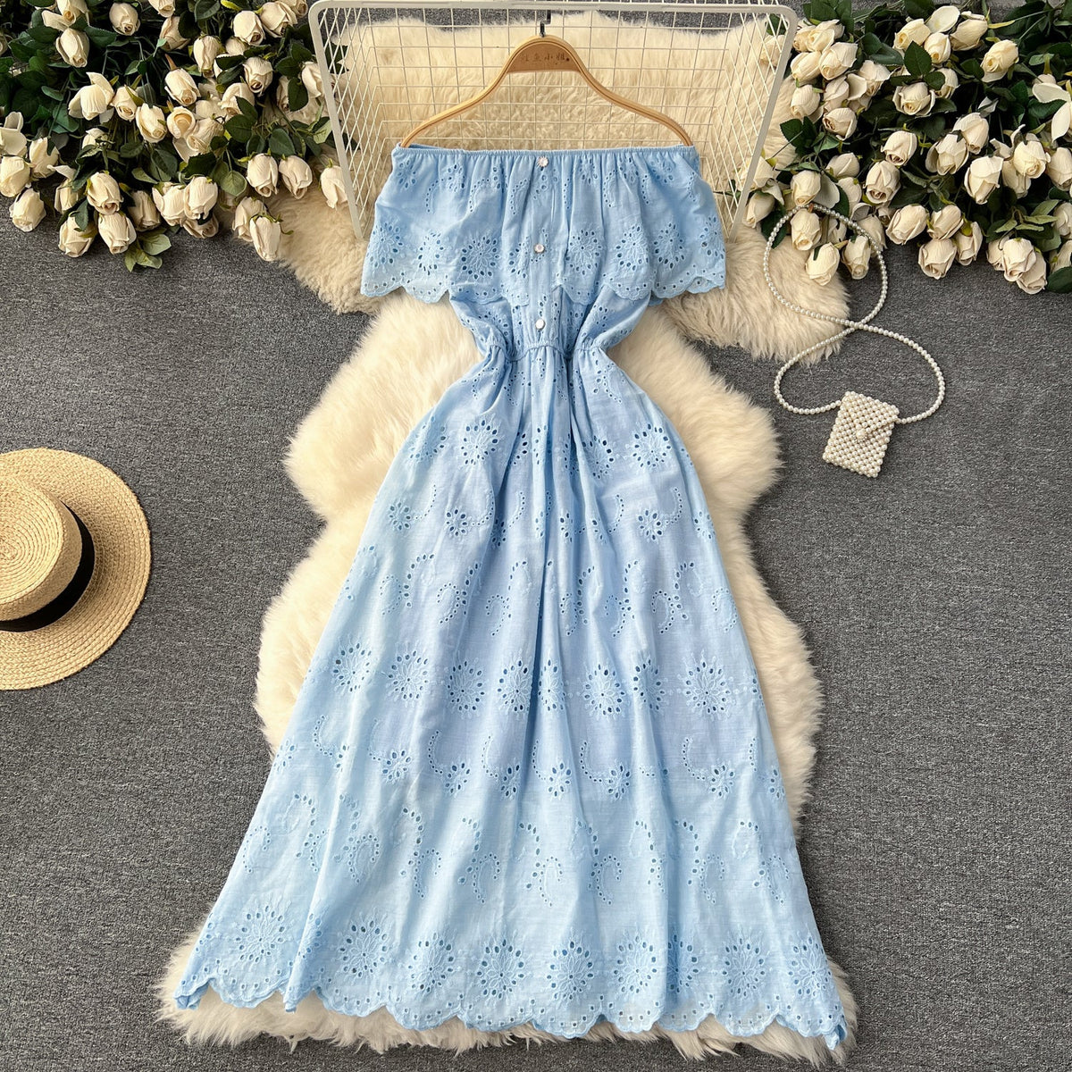 Off-shoulder Embroidered Lace Dress