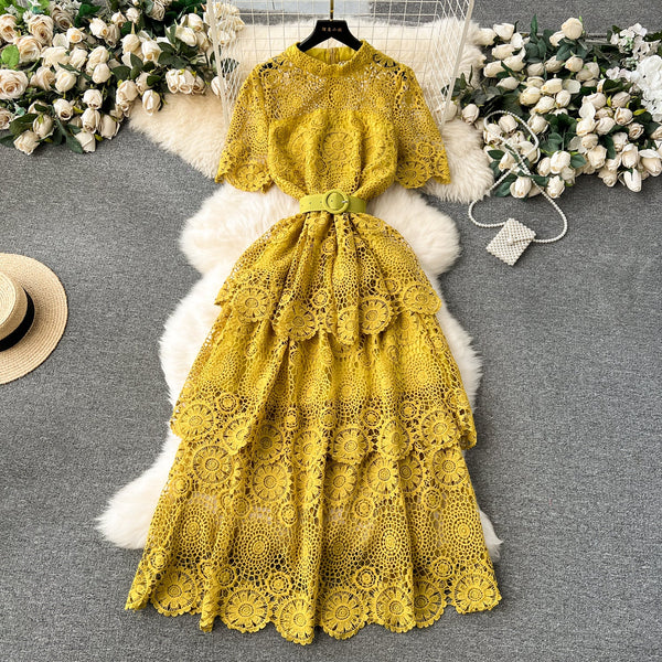 Delicate Hollowed Laec Cake Dress