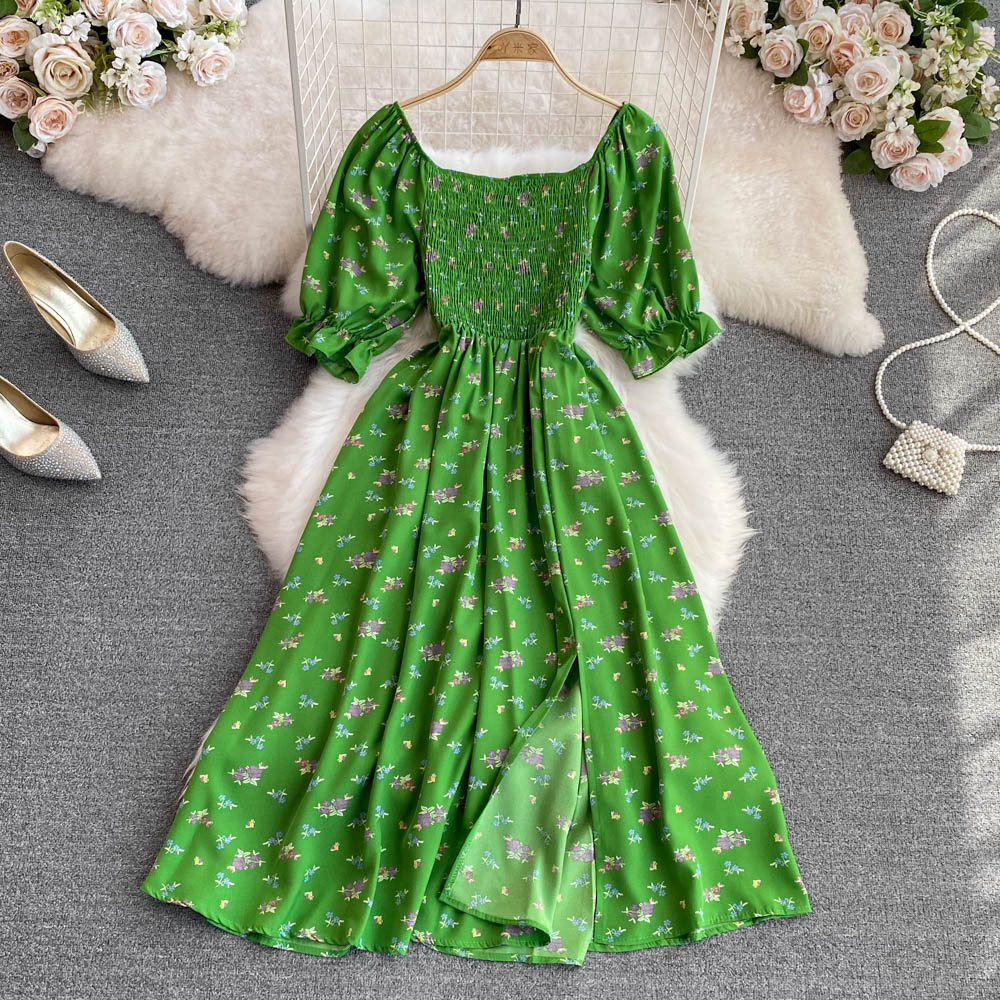 Square Collar Puffy Sleeve A-line Dress