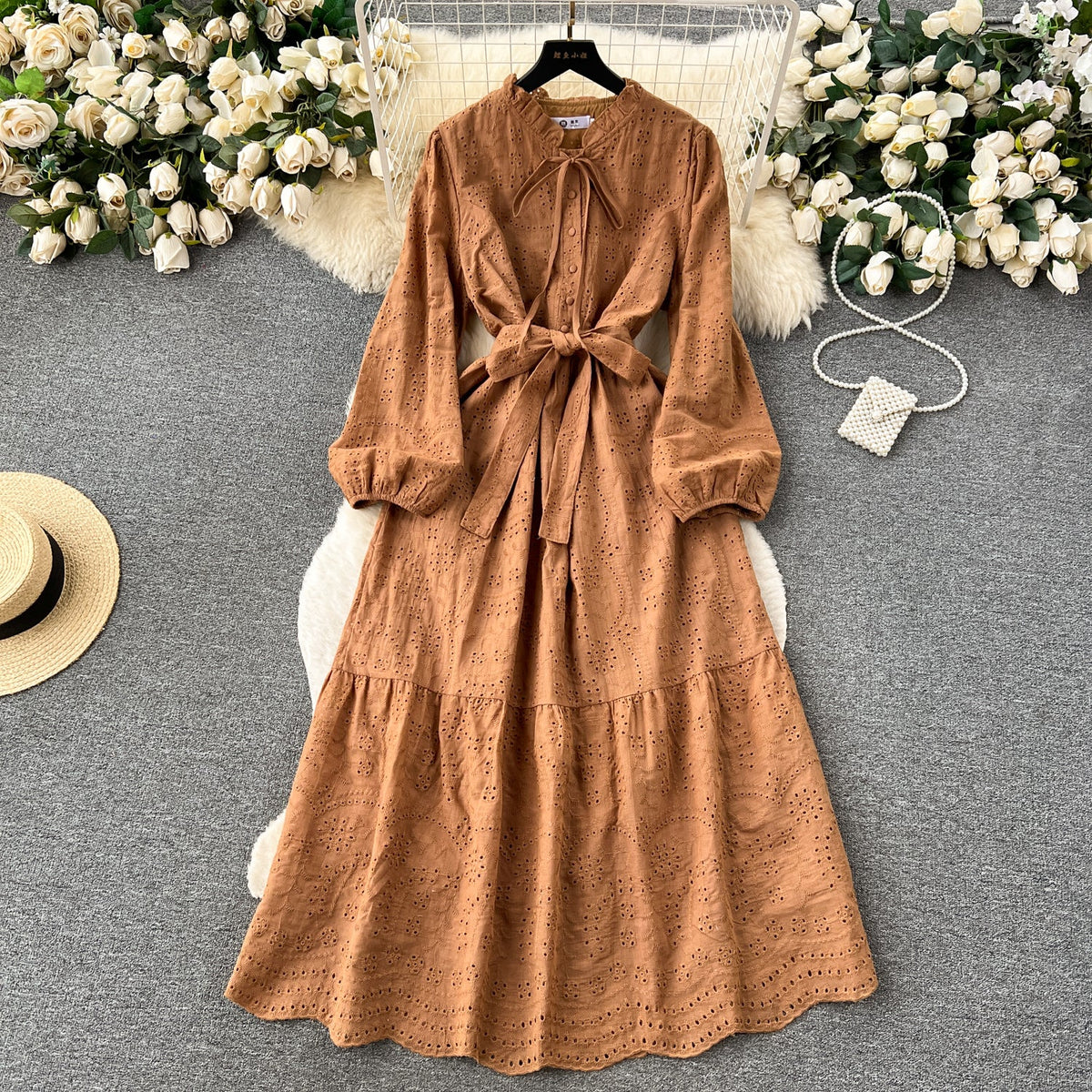 Bohemian Style Lace-up Ruffled Dress