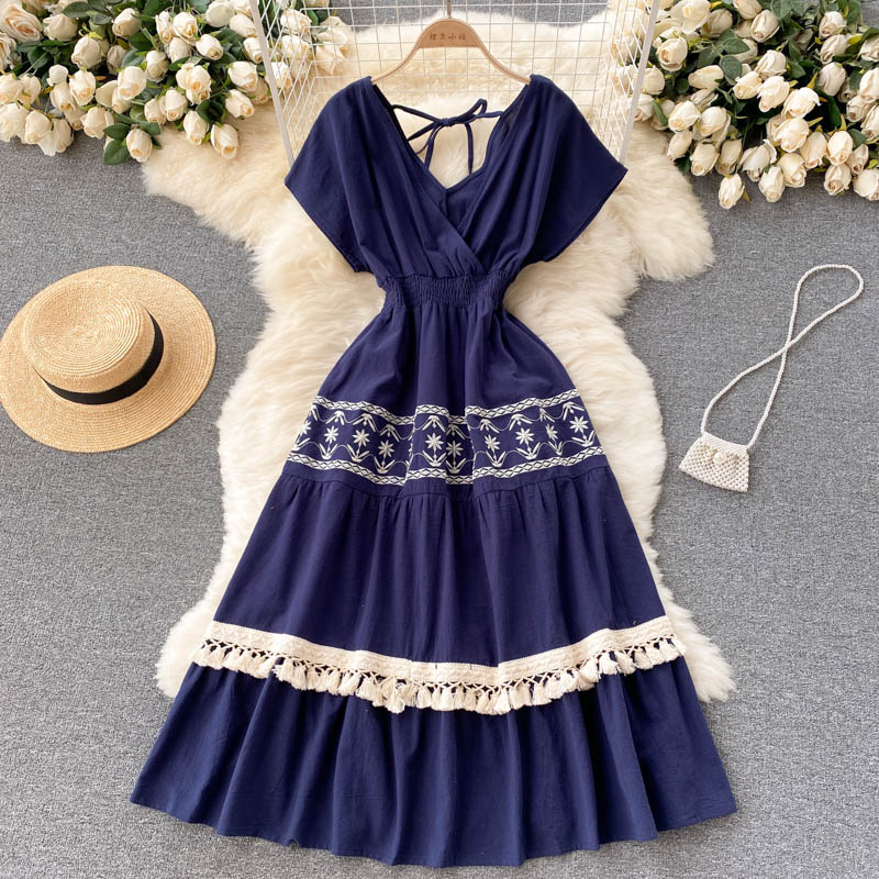 Ethnic Style Embroidered Tassel Dress