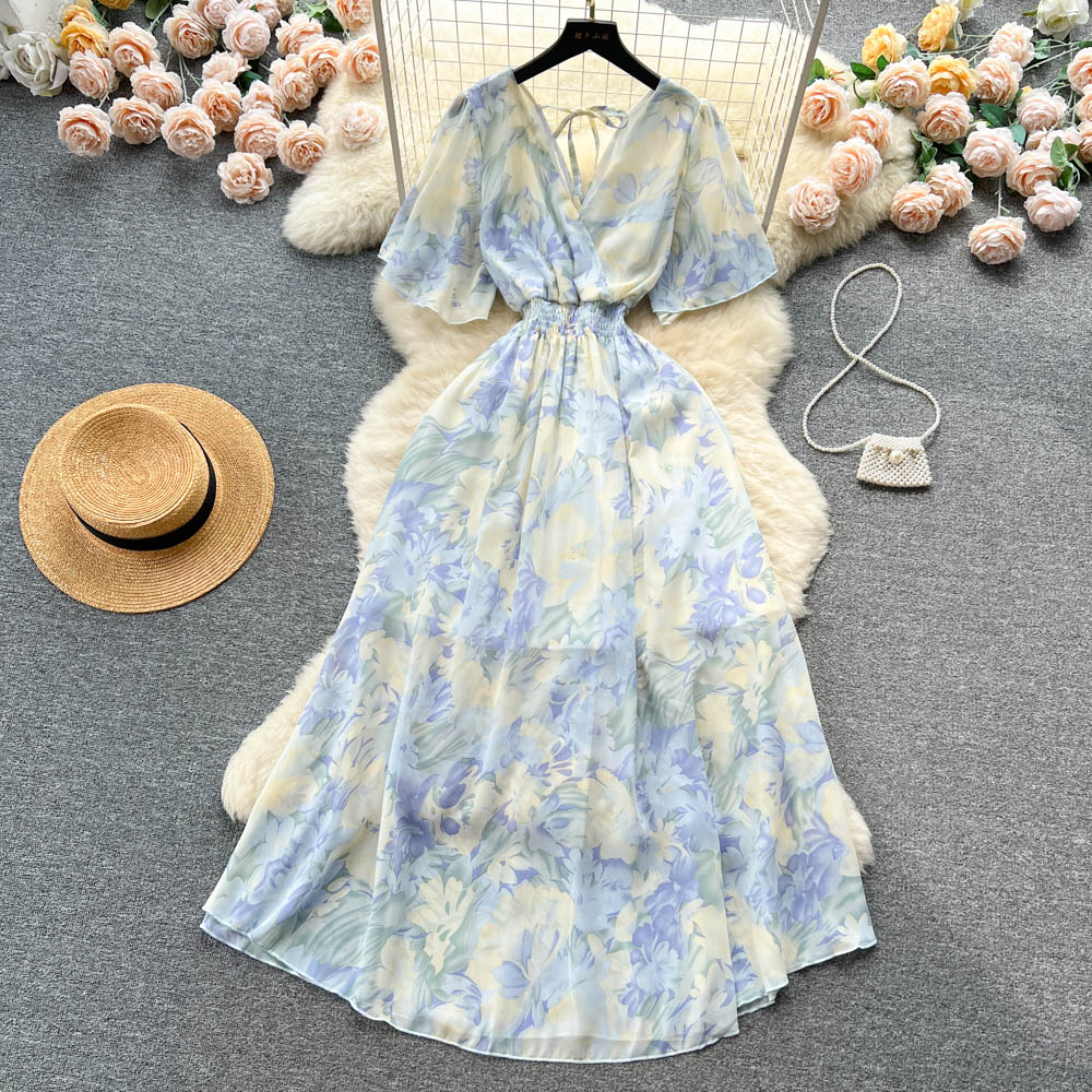 Oil Painting Floral Chiffon Dress
