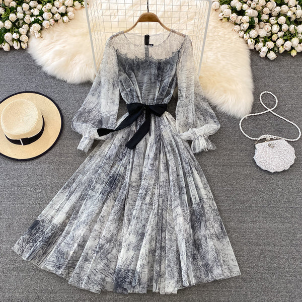 Fairy Ink Printing Mesh Dress