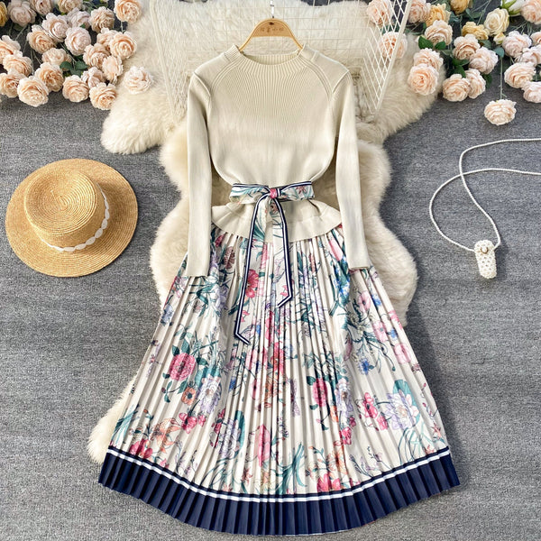 French Style Lace-up Floral Dress