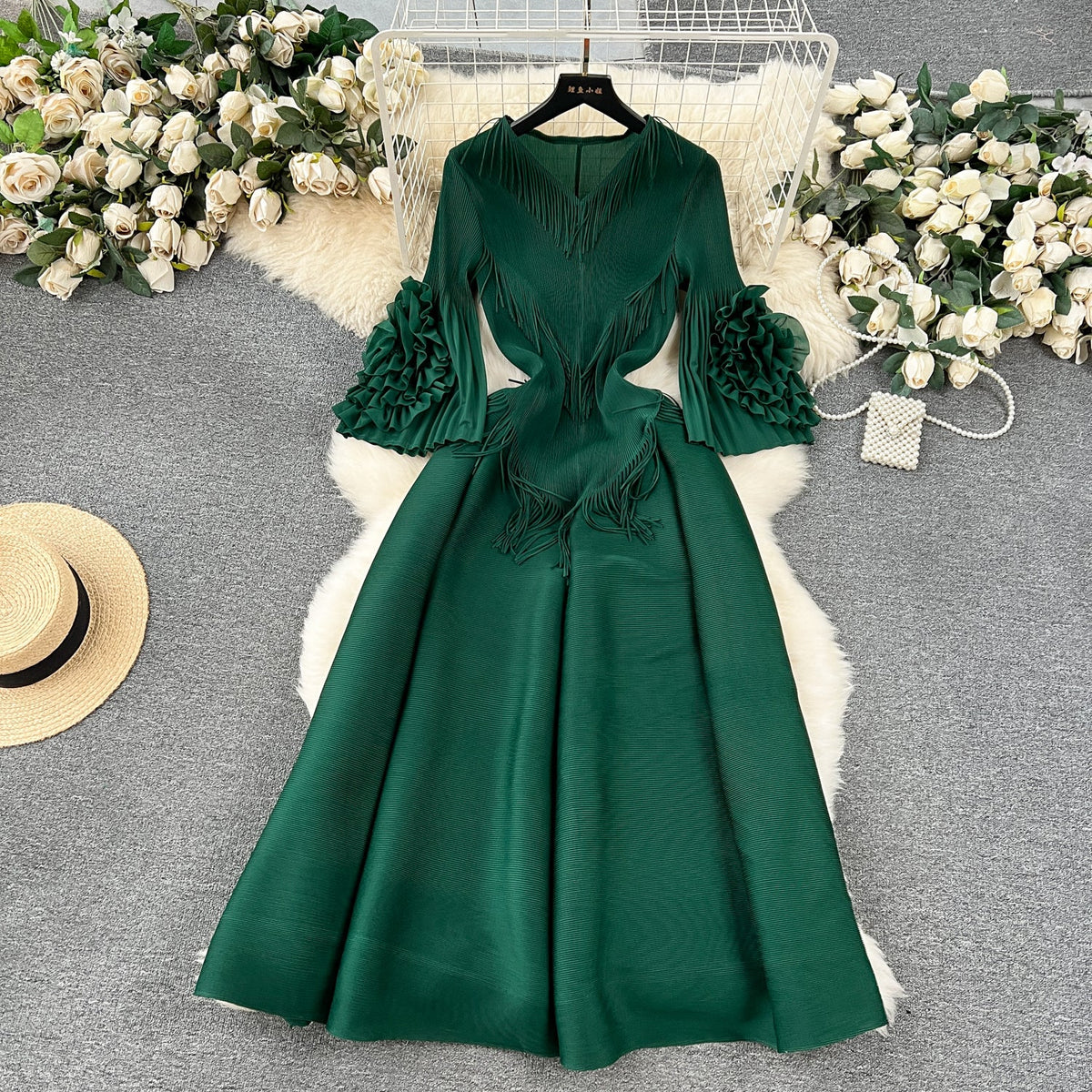 Courtly Solid Color Ruffled Dress