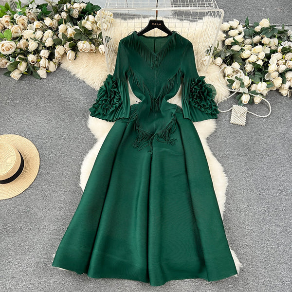 Courtly Solid Color Ruffled Dress