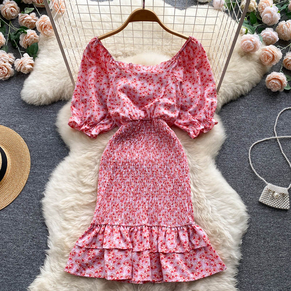 Niche Square Neck Hip-wrapping Fishtail Dress