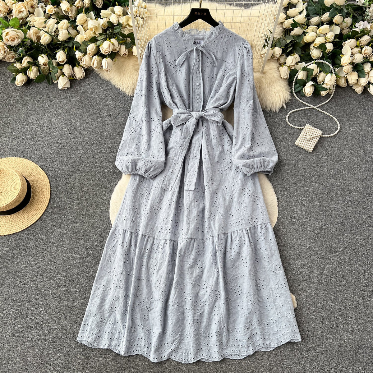 Bohemian Style Lace-up Ruffled Dress