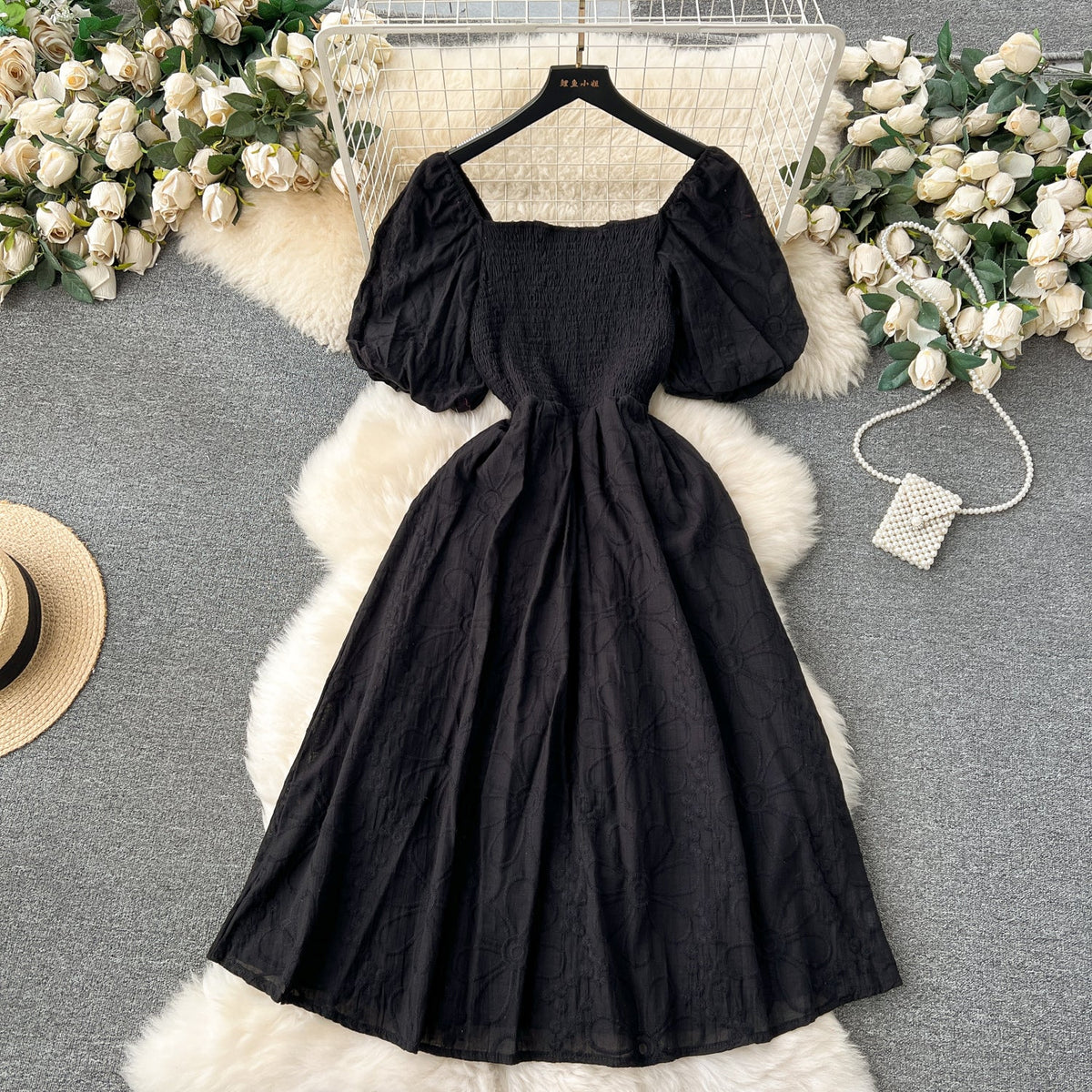 Bohemia Flared Sleeve Stretchy Embroidered Dress