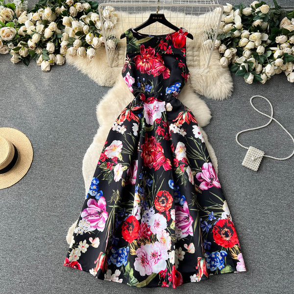 Crew Neck Floral Sleeveless Dress