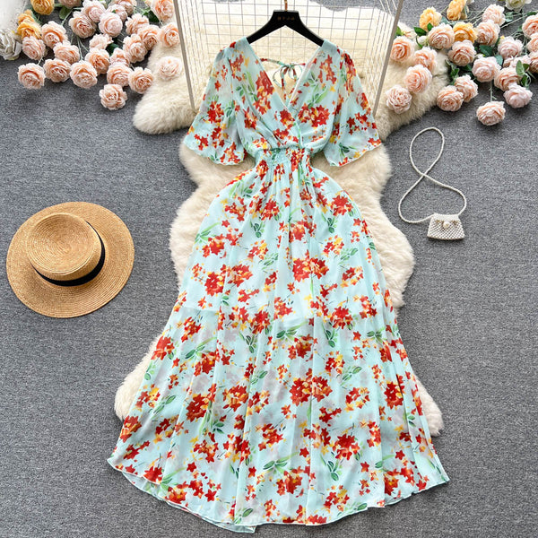Oil Painting Floral Chiffon Dress