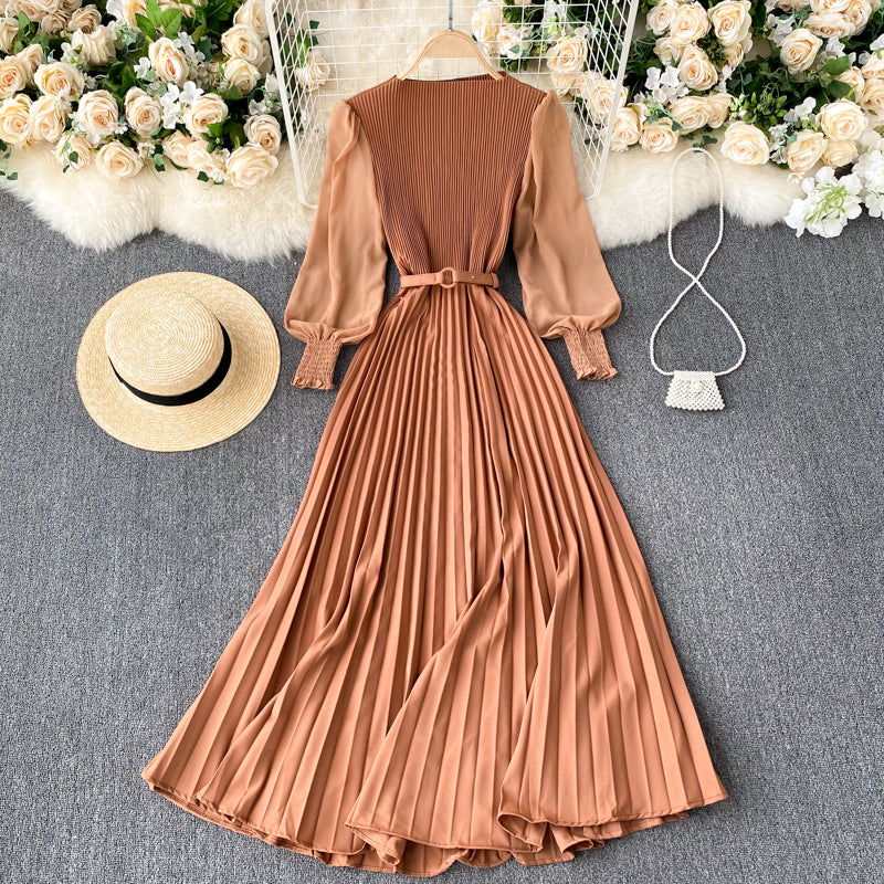Pressed Pleated Waist Slimming Dress