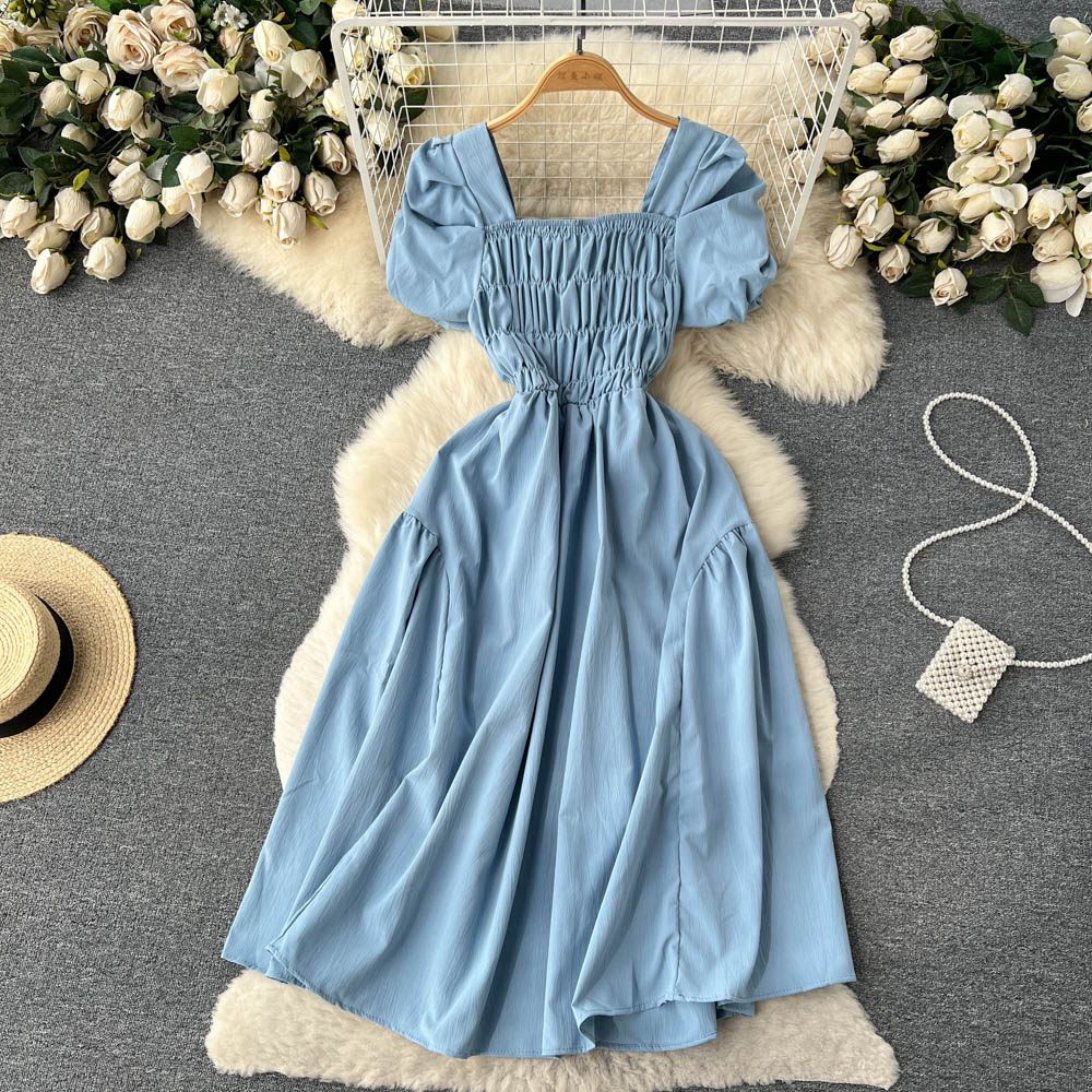 Vintage Square Collar Pleated Dress