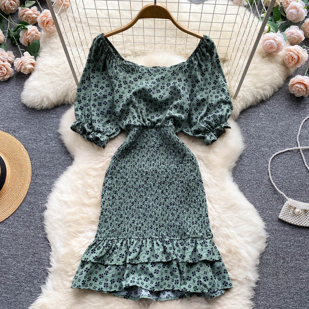 Niche Square Neck Hip-wrapping Fishtail Dress