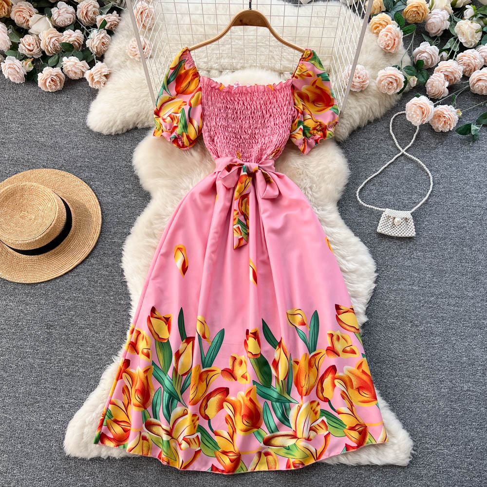 Courtly Floral Printed Lace-up Dress